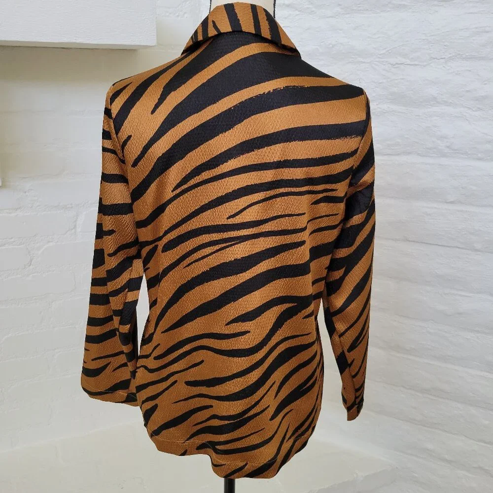 Who What Wear Blazer Blouse Small Animal Print Tiger Brown Black Orange Jacket - Picture 4 of 7